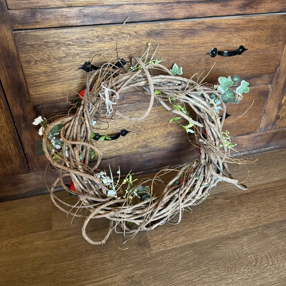 Strawberry Floral Summer Whicker Wood Wreath 18”